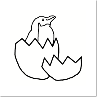 Little Blue Penguin Hatching from Egg Outline Posters and Art